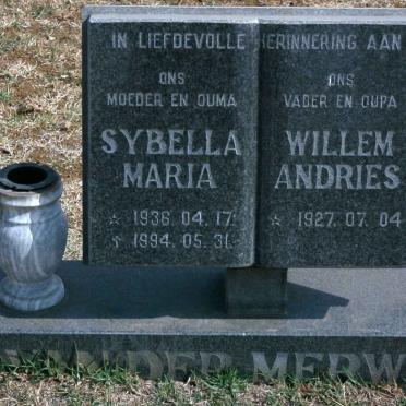 MERWE Willem Andries, van der 1927- &amp; Sybella Maria 1936-1994