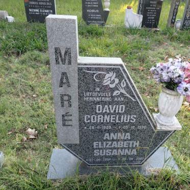 MARE David Cornelius 1929-1992 &amp; Anna Elizabeth Susanna 1934-2007