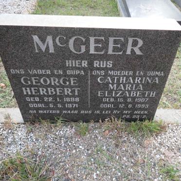 MCGEER George Herbert 1898-1971 &amp; Catharina Maria Elizabeth 1907-1993