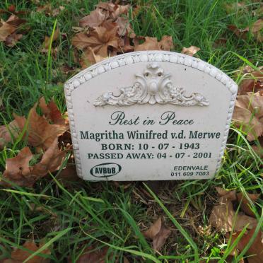 MERWE Magritha Winifred, v.d. 1943-2001