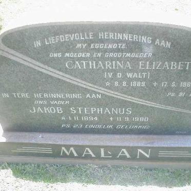 MALAN Jakob Stephanus 1894-1980 &amp; Catharina Elizabeth VAN DER WALT 1889-1969