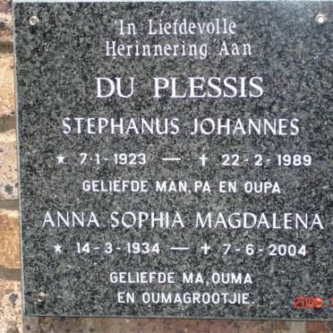 PLESSIS Stephanus Johannes, du 1923-1989 &amp; Anna Sophia Magdalena 1934-2004