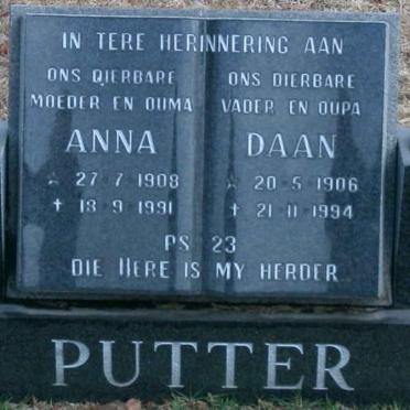 PUTTER Daan 1906-1994 &amp; Anna 1908-1991