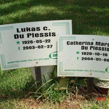 PLESSIS Lukas C., du 1926-2003 &amp; Catherina Margaret 1928-2004
