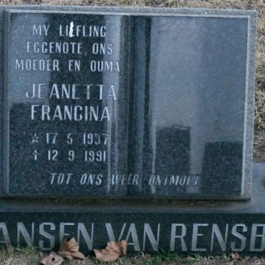 RENSBURG Jeanetta Francina, Jansen van 1937-1991
