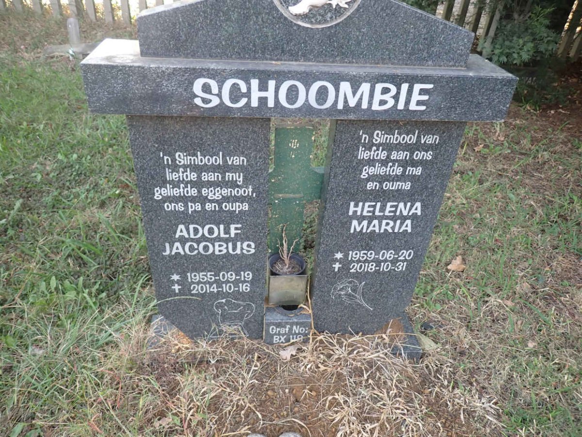 SCHOOMBIE Adolf Jacobus 1955-2014 &amp; Helena Maria 1959-2018