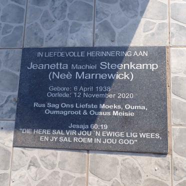 STEENKAMP Jeanetta Machiel nee MARNEWICK 1938-2020
