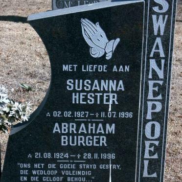 SWANEPOEL Abraham Burger 1924-1996 &amp; Susanna Hester 1927-1996