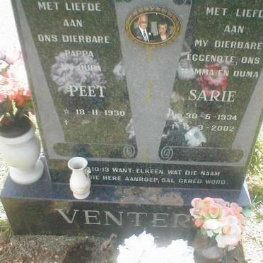 VENTER Peet 1930- &amp; Sarie 1934-2002