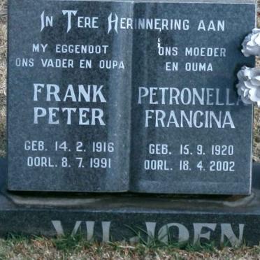 VILJOEN Frank Peter 1916-1991 &amp; Petronella Francina 1920-2002
