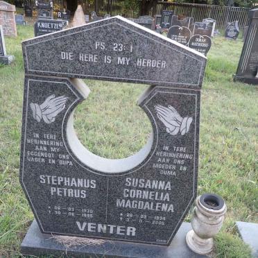 VENTER Stephanus Petrus 1930-1995 &amp; Susanna Cornelia Magdalena 1934-2005