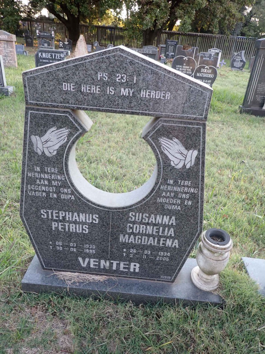 VENTER Stephanus Petrus 1930-1995 &amp; Susanna Cornelia Magdalena 1934-2005