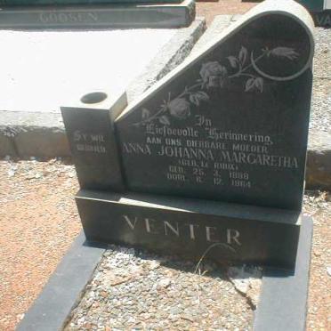 VENTER Anna Johanna M. nee LE ROUX 1898-1864