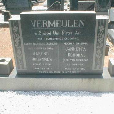 VERMEULEN Barend J. 1905-1977 &amp; Jannetta D. VAN NIEKERK 1907-1966