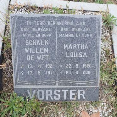 VORSTER Schalk Willem De Wet 1921-1971 &amp; Martha Louisa 1920-2001