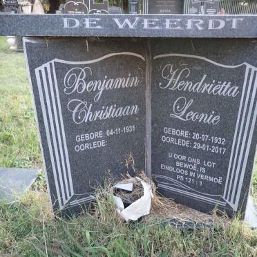 WEERDT Benjamin Christiaan, de 1931- &amp; Hendrietta Leonie 1932-2017
