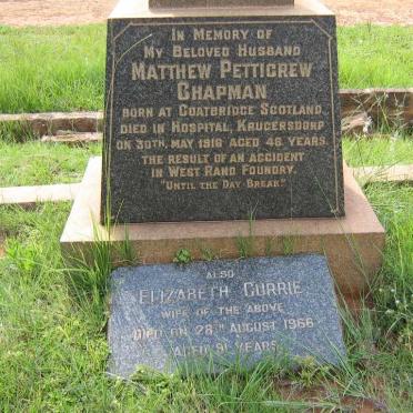 CHAPMAN Matthew Pettigrew -1916 &amp; Elizabeth CURRIE -1966