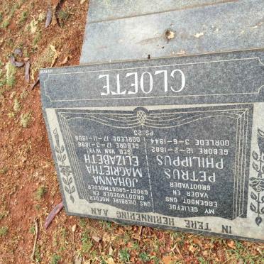 CLOETE Petrus Philippus 1882-1944 &amp; Johanna Magrietha Elizabeth VAN WYK 1898-1988