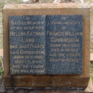 CUNNINGHAM Francis William 1880-1918 &amp; Helena Katrina LAMB formerly CUNNINGHAM nee VAN STRAATE 1885-1945