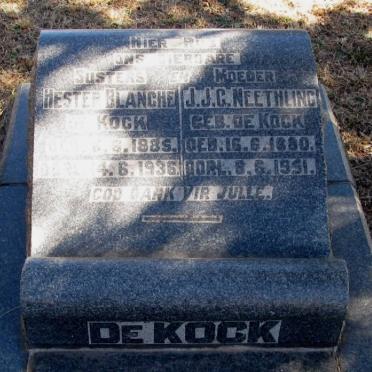 KOCK Hester Blanche, de 1885-1936 :: NEETHLING J.J.G. nee de KOCK 1880-1951
