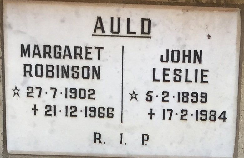 AULD John Leslie 1899-1984 &amp; Margaret ROBINSON 1902-1966