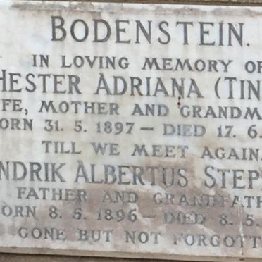BODENSTEIN Hendrik Albertus Stephanus 1896-1965 &amp; Hester Adriana 1897-1963