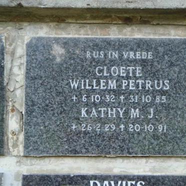 CLOETE Willem Petrus 1932-1985 &amp; Kathy M.J. 1929-1991