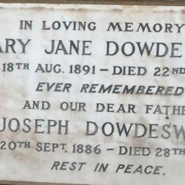 DOWDESWELL Joseph 1886-1966 &amp; Mary Jane 1891-1963