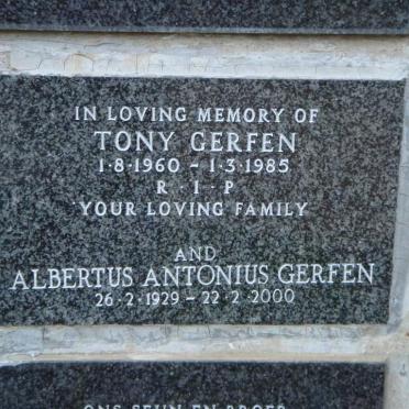 GERFEN Albertus Antonius 1929-2000 :: GERFEN Tony 1960-1985