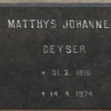 GEYSER Matthys Johannes 1916-1974