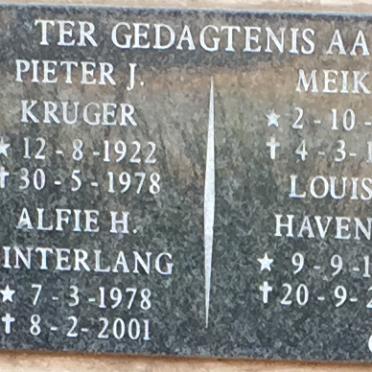 KRUGER Pieter J. 1922-1978 :: MEIKIE ? 1953-1994 :: HINTERLANG Alfie H. 1978-2001 :: HAVENGA Louis J. 1986-2004