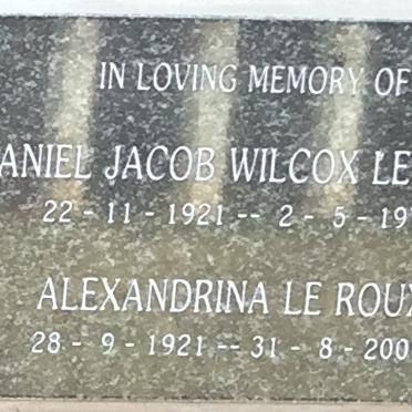 ROUX Daniel Jacob Wilcox, le 1921-1975 &amp; Alexandrina 1921-2009