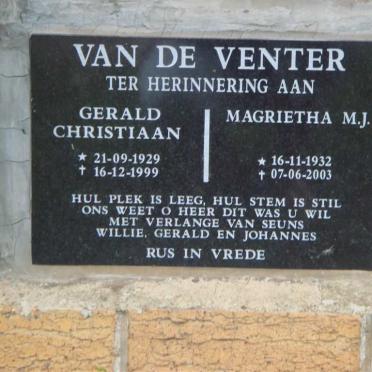 VENTER Gerald Christiaan, van de 1929-1999 &amp; Magrietha M.J. 1932-2003