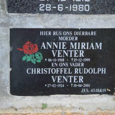 VENTER Christoffel Rudolph 1924-2001 &amp; Annie Miriam 1918-1999