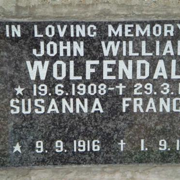 WOLFENDALE John William 1908-1984 &amp; Susanna Francina 1916-1995