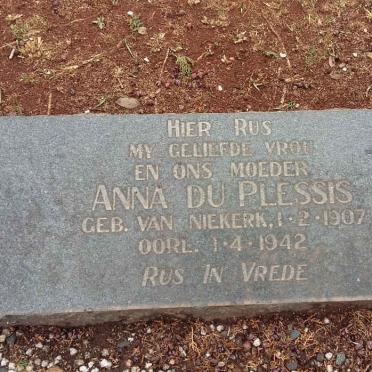 PLESSIS Anna, du nee VAN NIEKERK 1907-1942