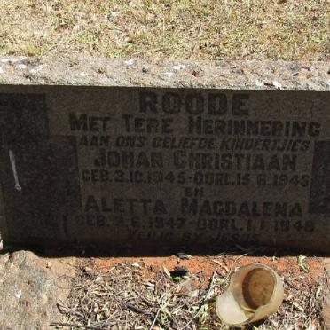 ROODE Johan Christiaan 1945-1945 :: ROODE Aletta Magdalena 1947-1948