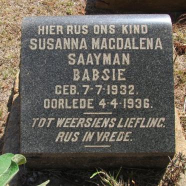 SAAYMAN Susanna Magdalena 1932-1936