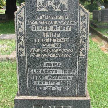 TRIPP Oliver Henry -1940 &amp; Louisa Elizabeth FERREIRA 1889-1972