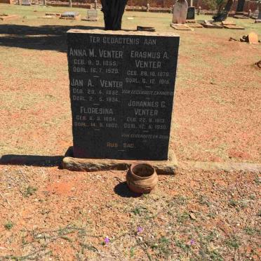 VENTER Jan A. 1852-1934 &amp; Anna M. 1855-1929 :: ERASMUS A. 1878-1915 :: ERASMUS Floresina 1884-1902