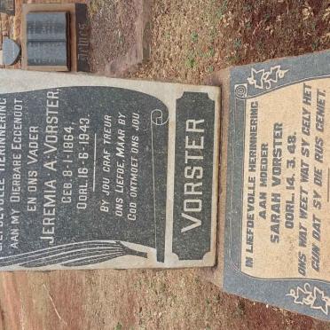 VORSTER Jeremia A. 1864-1943 &amp; Sarah -1948