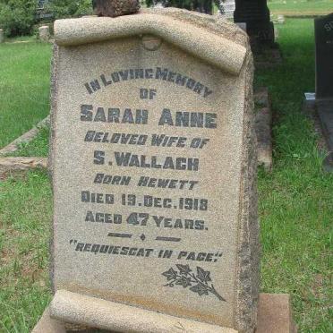 WALLACH Sarah Anne nee HEWETT -1918
