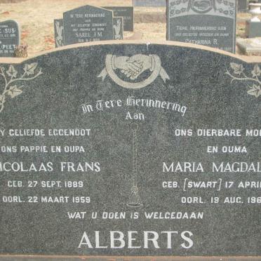 ALBERTS Nicolaas Frans 1889-1959 &amp; Maria Magdalena SWART 1894-1969