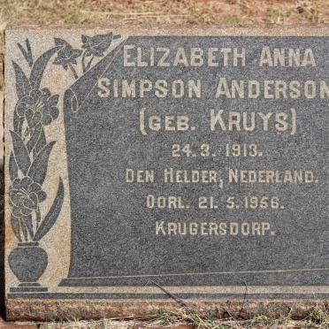 ANDERSON Elizabeth Anna Simpson nee KRUYS 1913-1956