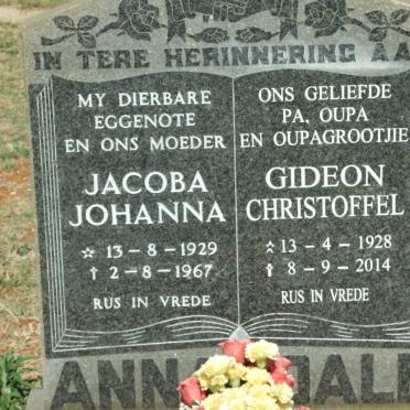 ANNANDALE Gideon Christoffel 1928-2014 &amp; Jacoba Johanna 1929-1967