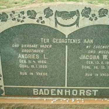 BADENHORST Andries L. 1886-1959 &amp; Jacoba W.J.A. 1890-1956