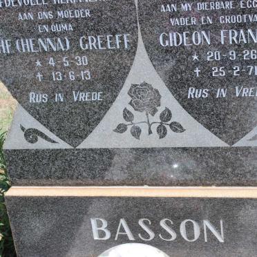 BASSON Gideon Francois 1926-1971 &amp; S.H.F. GREEFF 1930-2013