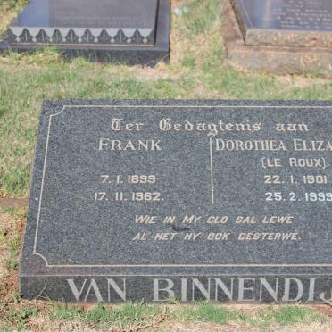 BINNENDIJK Frank, van 1899-1962 &amp; Dorothea Elizabeth LE ROUX 1901-1999