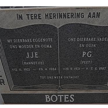 BOTES P.G. 1921-1987 &amp; J.J.E. 1922-1984