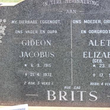 BRITS Gideon Jacobus 1915-1972 &amp; Aletha Elizabeth SMITH 1914-1994